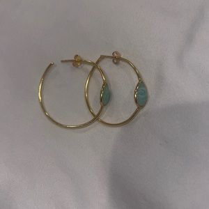 Gold hoops with blue stone